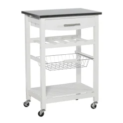 Wide Rolling Kitchen Cart (White)