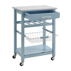 Wide Rolling Kitchen Cart (Blue)