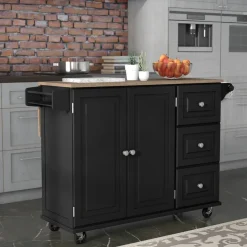 Solid Wood Kitchen Cart (Black)
